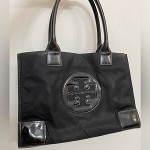 Tory Burch Ella Tote Bag Nylon Enamel Large Capacity Black